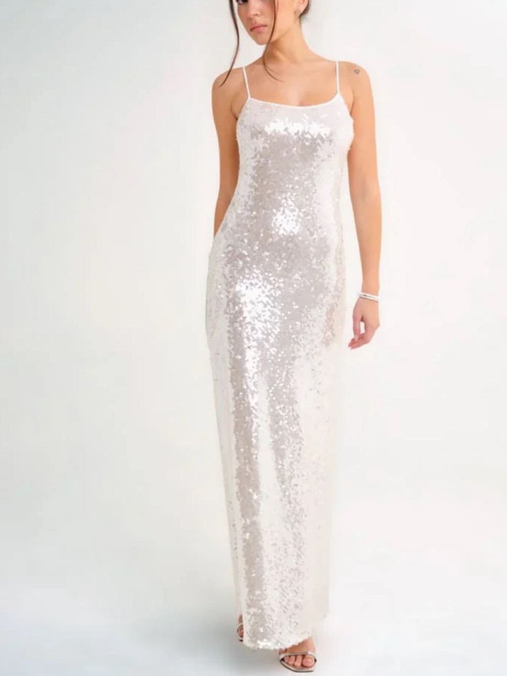 Rumored Sequin Slip Maxi Dress In Champagne